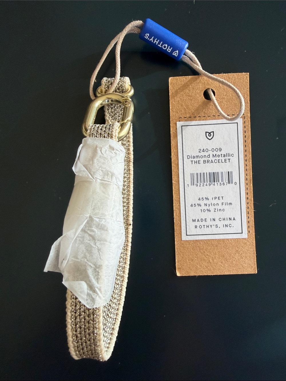Rothy's Diamond Metallic Bracelet in Gold and Cream